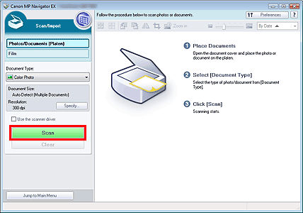 Scanning Photos and Documents from MP Navigator EX Scan/Import (LiDE 700F)