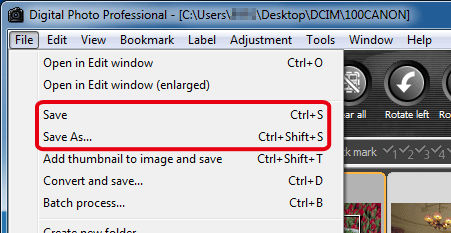 Saving images that were edited with Digital Photo Professional Ver. 3.10.