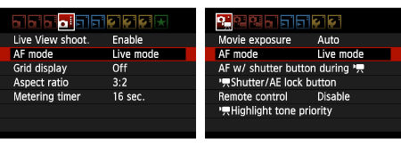 Changing the AF Mode to Use the Live View Function to Shoot Still ...