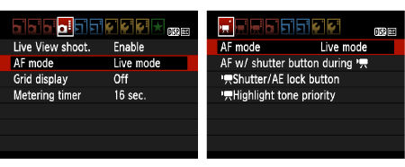 Changing the AF Mode to Use the Live View Function to Shoot Still ...