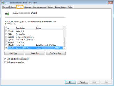 Port Settings to Print in a TCP/IP Environment (MF5900 Series/D1300)