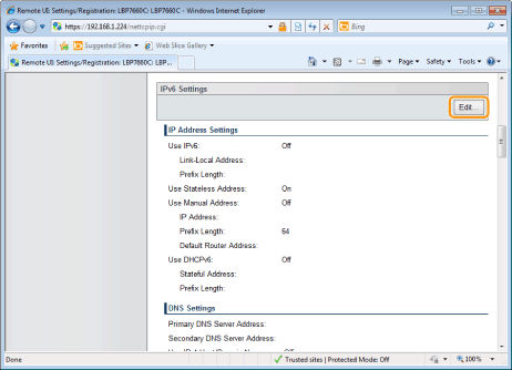 Setting IP v. 6 (LBP7660Cdn)