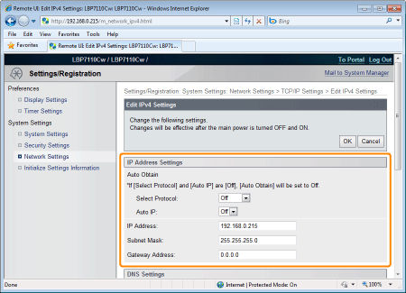 Setting the IP Address (IP v. 4) - imageCLASS LBP7110Cw