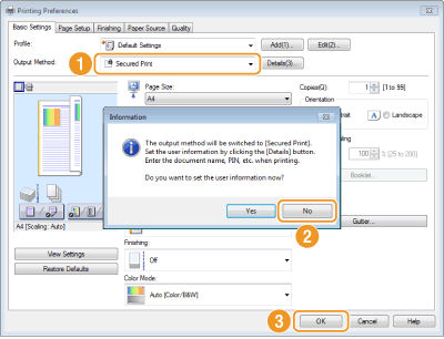 Printing a Document Secured by a PIN (Secure Print) (MF8580Cdw Only)