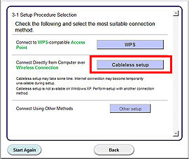 Select Cableless setup.