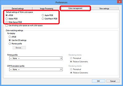 Setting a work color space in Digital Photo Professional Ver. 4.x