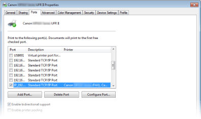 Port Settings to Print in a TCP/IP Environment