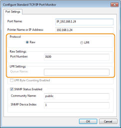 Port Settings to Print in a TCP/IP Environment