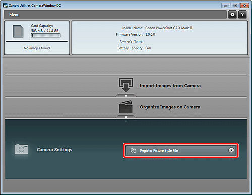 Registering Picture Style File to the camera with CameraWindow ...