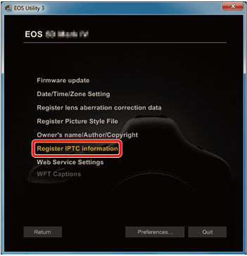 Registering IPTC Information To the Camera With EOS Utility 3.5