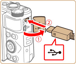 Using a USB cable to charge the camera's battery (PowerShot
