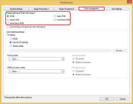 Setting work color space in Digital Photo Professional Ver.4.x