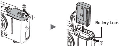 Procedure for inserting the battery PowerShot G7 or G9
