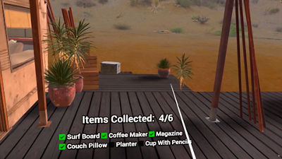 virtual environment with on-screen text "Items Collected: 4/6"