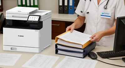 Nurse working with Canon printer
