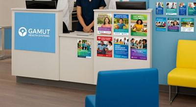 prints mounted on counter