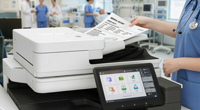 Nurse working with canon printer
