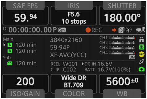 Onscreen Displays on the HOME Screen of EOS C700 models