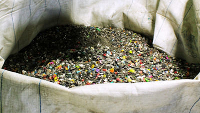 confetti of multi colored plastic chips