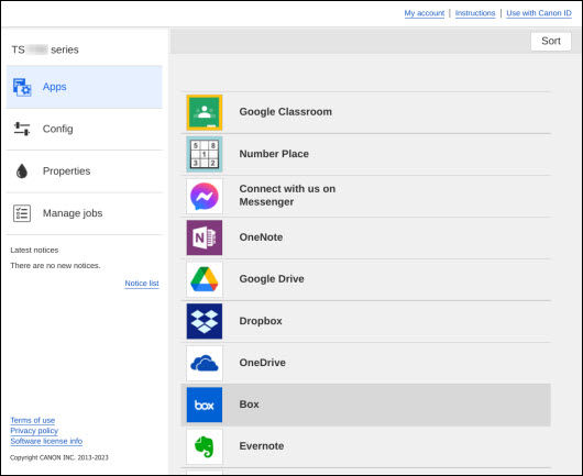 Main screen of the IJ Cloud Printing Center