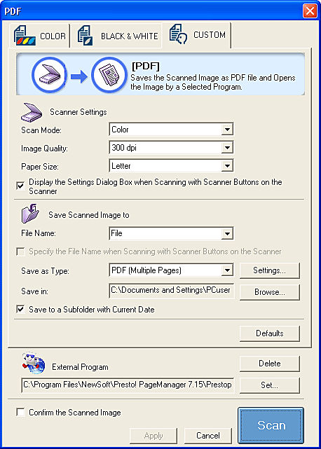Using the scanner push-buttons (8600F)