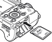 Procedure for inserting or removing the SD/MMC card PowerShot A610