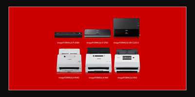 6 scanners on a red background