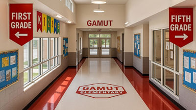school hallway with lockers