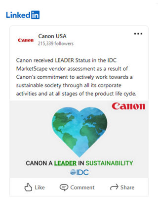 Linkedin- Canon A Leader In Sustainability