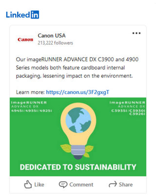 Linkedin- imageRUNNER ADVANCE DX C3900 and 4900 Sustainability Social Post