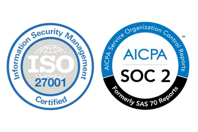 ISO 27001 Certified icon and AICPA SOC2 icon