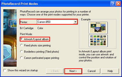 How to print with artworks and layout using PhotoRecord