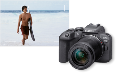 EOS R10 Fast Autofocus Sample with Surfer Walking on a Beach