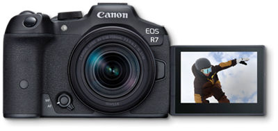 EOS R7 Camera Front View with Open Screen