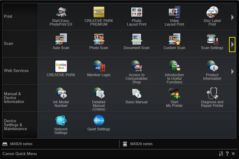 Use the Quick Menu Utility to Scan - PIXMA MX922 Use the Quick Menu Utility to Scan - PIXMA MX922