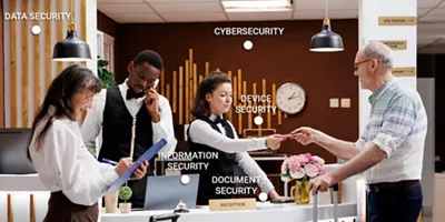 restaurant counter with employees and customer