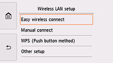 Other setup screen: Select Easy wireless connect