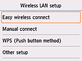 Other setup screen: Select Easy wireless connect