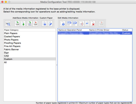 Editing PRO-1000 Custom Paper Using Media Configuration Tool - Mac