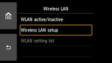 Wireless LAN screen: Select Wireless LAN setup