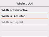 Wireless LAN screen: Select Wireless LAN setup