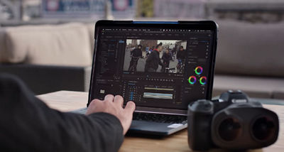 View of a computer with VR editing system