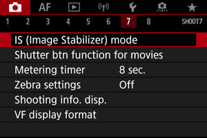 Changing Image Stabilizer (IS Mode) settings on the EOS R5.
