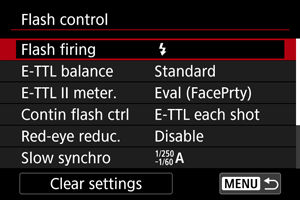 Flash Function Settings on the EOS R50.