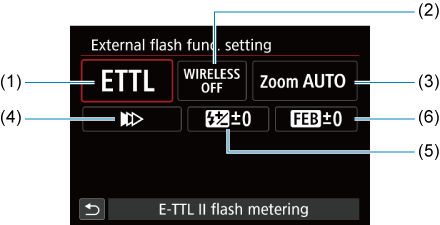 Flash Function Settings on the EOS R50.