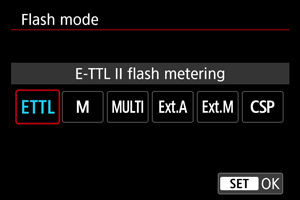 Flash Function Settings on the EOS R50.