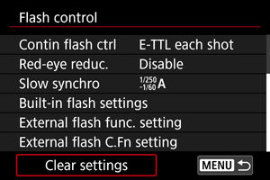 Flash Function Settings on the EOS R50.