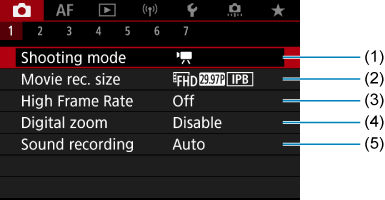 EOS R10: Tab Menus: Movie Recording