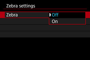 EOS R50 Zebra Settings