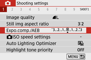 Exposure Compensation/AEB Settings on the EOS M50 Mark II.